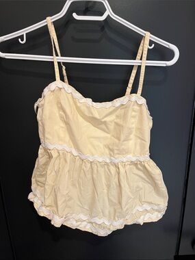 Light Yellow Ruffle Crop Top with White Trim